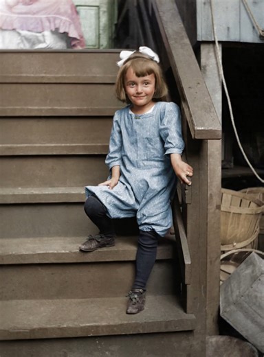 Colorized Photo of a Little Girl from Early 1900s New York City Watch this incredible colorization of a little girl's photo, taken on the back steps of an apartment in early 1900s New York City. From black and white to vibrant color, this transformation brings the past to life. #ColorizedPhotos #VintagePhotography #NYCHistory #Early1900s #PhotoRestoration #GlassNegatives #HistoricalPhotos | Memory Lane Photos