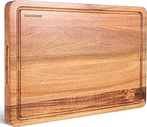 OAKSWARE Cutting Boards, 20 x 15 Inch Extra Large Acacia Wooden Cutting Board for Kitchen, Edge Grain Wood Chopping Board with Juice Groove and Handles, Pre-Oiled Carving Tray for Meat & Cheese