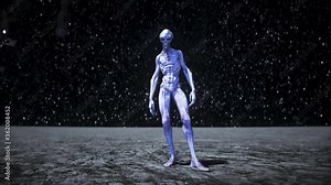 Alien on the moon. Ufo concept. 3d rendering.
