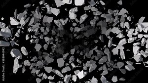 ground destructions falling into the darkness.4k animation render with alpha and depth pass.