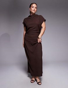 ASOS DESIGN Curve dropped sleeve maxi dress in chocolate | ASOS