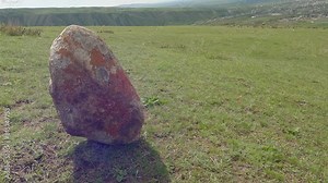 Earthquake. Rock rolling down a mountain slope. Rockfall during an earthquake.