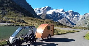 This wooden teardrop travel trailer is bike-towable, but there’s a catch