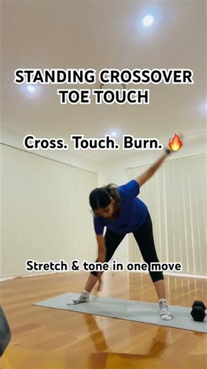 STANDING CROSSOVER TOE TOUCH 🔥 #homeworkout #fitness #fitnessmotivation #trending