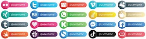 Download 20 Follow me Social Network Platform Icons with Username such as caffeine. stock. video. question and whatsapp icons. Elegant and minimalist for free