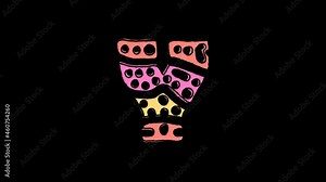 Letter Y. Animated Cartoon, grunge Curved lines, Shake twitch effect. 4K video. Alpha channel, transparent background. Abstract pattern on letter. Capital Letter Y for title comics, game, ABC.