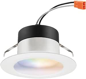 Juno RB4SC RGBW MW L/SKTWHIP M6 RetroBasics Smart Recessed LED Trim Kit, Tunable White 2700K - 5000K, RGBW Color Changing, Smooth Trim, Matte White, 4-Inch
