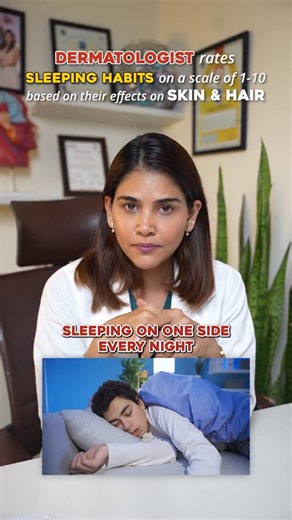 Dr. Priyanka Reddy | DERMATOLOGIST on Instagram: "Sleeping on one side every night can cause repeated pressure on the same areas, leading to sleep lines, facial asymmetry, and hair breakage over time. Sleeping in a very dry room increases transepidermal water loss, which worsens skin dryness, scalp irritation, and hair frizz. Late dinners close to bedtime disrupt digestion and sleep quality, indirectly increasing inflammation and dullness of skin. Not changing pillowcases frequently allows oil,