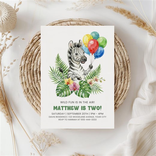 Wild Zebra Birthday Party Invitation Template, Jungle Animals Celebration, Tropical Safari Editable Corjl Invite, Printable Download - Etsy UK