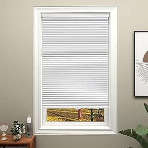 Changshade Cellular Shades Window Blinds Blackout Cordless, Self Adhesive Peel and Stick On Honeycomb Blind Custom Size Room Darkening Light Blocking Noise Cancelling 1 Inch Single Cell, White