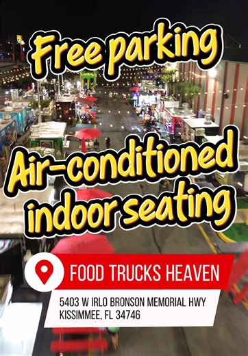 🌴 Spring Break is happening at Food Trucks Heaven! 🔥 Over 50 different food options in one place, live DJ music, magic shows, games for kids, and fun for the whole family. 📍 Orlando, Florida 🅿️ Free parking ❄️ Air-conditioned indoor seating