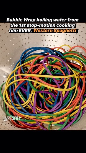 PES on Instagram: "For anyone wondering what the first stop-motion cooking film in history was —THIS IS IT! Western Spaghetti is now up to 242 million views on YouTube. Watch the entire 2 minute film on my YouTube channel (link in bio). ————————- Follow me @pesfilm Follow me @pesfilm ————————- #pes #pesfilm #stopmotioncooking #bubblewrap #stopmotion #stopmotionanimation #pickupsticks #bubblewrapart #rubberbandart #italianfood #spaghetti #spaghettiwestern #westernspaghetti #classictoys #childrens