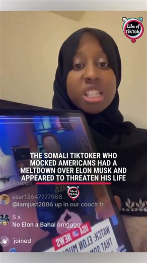 Libs of TikTok on Instagram: "The somali tiktoker who mocked Americans had a meltdown over Elon Musk and appeared to threaten his life: “I wouldn’t worry too much about him. He about to die.” FBI should definitely look into this"