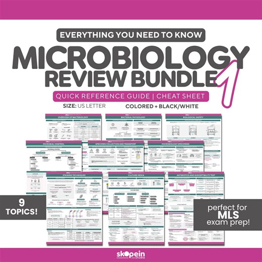 Microbiology Notes Bundle 1: ASCP Exam Study Guide (Digital PDF Download) Quick Reference Sheet for MLS | Laboratory Science