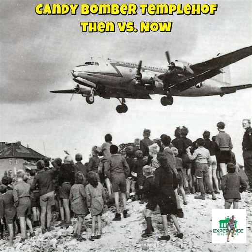 In 1948, Berlin children gathered near Tempelhof Airport, eyes to the sky, waiting for U.S. planes to drop candy tied to parachutes. Known as the “Candy Bombers,” these flights became a symbol of hope during the Berlin Airlift. Today, Tempelhof’s runways are quiet, but its history still echoes. #berlin #thenandnow #BerlinAirlift | Steve's Experience Berlin Tours