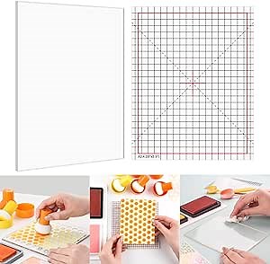 Briartw 4.75x6 Grip Mat with Printed Guides,Multi-Use Non-Slip Sticky Mats Fit in Mini-size Stamp Positioning Tool,Photopolymer Mat for Centering & Aligning Tape-free Stenciling Ink Blending