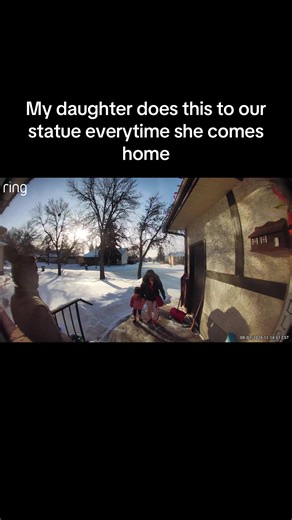 We have a chinese terracotta statue on our front porch and this is how my daughter Clementine greets him everytime #cutie