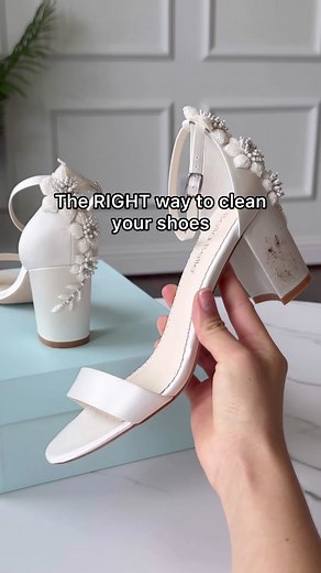 Stains on your wedding shoes? Spot clean with a soft toothbrush, soap and water. Give those stubborn marks a gentle rub and viola. Good as new! 👠✨ #bellabelleshoes #weddingshoes #bridalheels #bridalshoes #weddingheels #pearls #2024bride #2024wedding #brides #bridetobe #2025wedding #2025bride #shoetips #shoecare #shoehacks #cleanshoes #weddingtips #shoecleaning