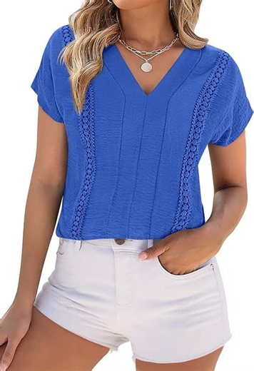 PRETTYGARDEN Spring Tops for Women Summer Fashion Clothes Dressy Casual Blouses Cap Sleeve V Neck Shirts Work Outfits