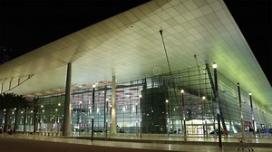 8K Night Time Lapse of Doha Exhibition and Convention Centre in Qatar Stock Footage - Video of advance, city: 347571704
