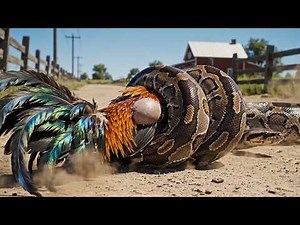 rescue animal: Giant Python Attacks Chick, Brave Rooster Fights Back in Dramatic Rescue