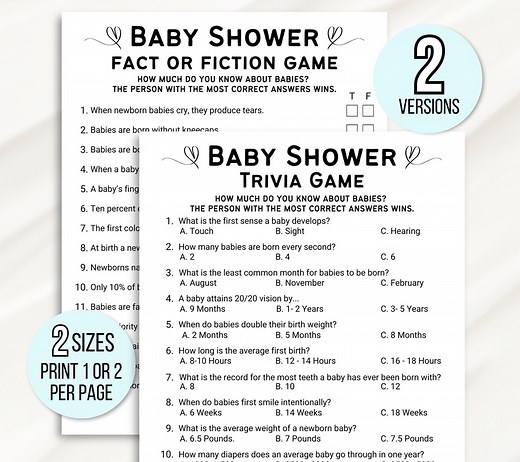 Baby Shower Trivia Games, Baby Trivia Games, Baby Shower Trivia Questions, Trivia Questions for Couples Baby Shower, Fun Baby Shower Games - Etsy