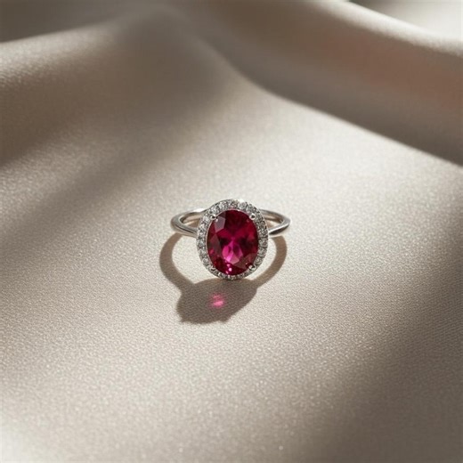 Princess Diana Style Oval Ruby Halo Ring by Stella Amoré | Sterling Silver Royal Promise Ring - Etsy