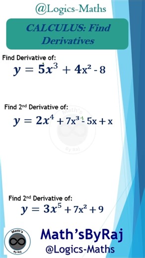 Revision | Find 1st and 2nd Derivative of algebraic expression #shorts #calculus #derivatives