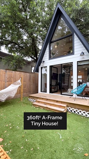 998K views · 36K reactions | One of my favorite small spaces—a 360-sqft A-frame tiny house in Houston! Full tour is linked in comments! #tinyhouse #tinyhome #aframe #aframecabin #aframehouse #cabin #airbnb #airbnbhomes #reels #tinyhomes #ADU #accessorydwellingunit #guesthouse | Dream Big Live Tiny Co. | Facebook