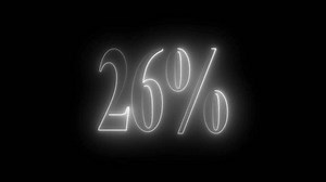26% number text animation by white color neon on black background.