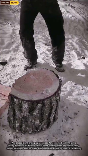 Smart Axe Technique Splits Large Log With Precise Single Strike