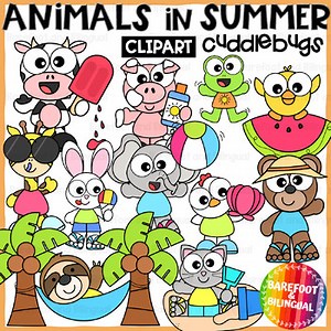 Animals in Summer Clipart | Cuddlebugs Collection | Cute Summer Animals