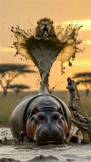 Hilarious Hippo Sprays Poop on Predators – Lion, Hyena, Croc Get Destroyed! 🤣