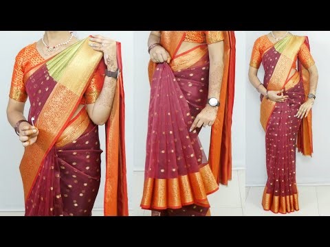 Silk saree draping tutorial in very easy steps for beginners | How to wear saree with perfect pleats