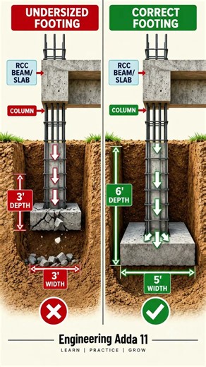 ❌ Undersized vs Proper Footing ⚠️ | Foundation Design Explained 💯