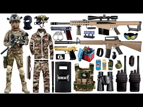 Unboxing mysterious toy box, Barrett sniper rifle, M16 assault rifle,Uzi submachine gun,Desert Eagle