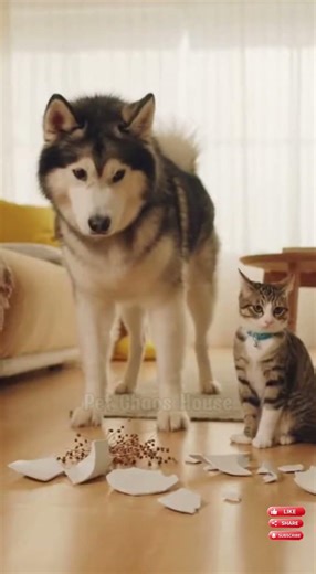 Chaos Breaks Loose Between an Alaskan Malamute and a Curious Cat 🐺🐱 | Pet Chaos House #pets #animals