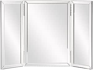 Howard Elliott Collection Tripoli Trifold Vanity Mirror 3 Way TableTop Bedrooms, Bathroom, Makeup Portable Cosmetic & Makeup Mirror with Beveled Edges Tri-fold Mirror, 31 Inch x 21 Inch