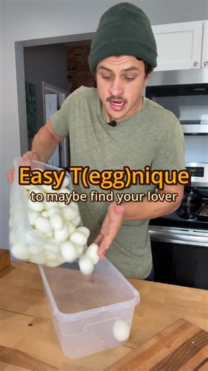 Hard boiled egg technique ✌️ Heat water with a splash of vinegar to a rolling boil Drop in your eggs carefully and start a 13 min timer ⏱️ Remove eggs from water with slotted spoon and drop into ice water to halt cooking 🍳 Crack egg on the counter in a circle hotdog direction then hamburger direction. (You wana get the whole shell cracked 🥚) Pinch the bottom of the egg, and scrape with your finger down one side of the egg to make a line in the shell Then with your thumb, remove the rest of the