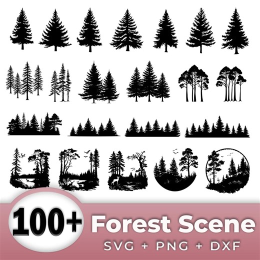 Forest Tree Scenery SVG Bundle - High Quality Wilderness Camping Landscape Silhouette Clipart, PNG, DXF Vector, Laser Cricut Commercial Use - Etsy