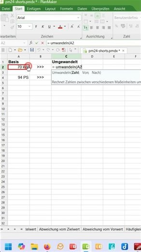 PlanMaker kW in PS und umgekehrt
