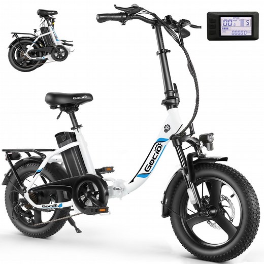 Gocio Electric Bike 3.0 Fat Tire Foldable Ebike, 48V 374.4Wh Battery, Peak 750W Electric Commuter City Bicycle Low-Step E Bike with LCD, 16" One-Piece Tire Folding Electric Bike for Women Men UL2849