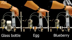 A robotic gripper made using a new programmable metafluid was able to pick up a heavy glass bottle, an egg and a blueberry without any additional sensing or controls: instead, the fluid itself responded to the different pressures required. https://www.chemistryworld.com/news/programmable-liquid-hints-at-widespread-applications/4019382.article | Chemistry World