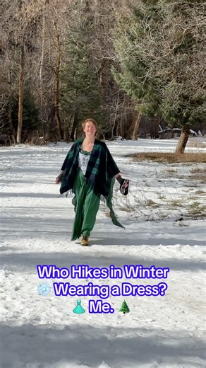 Who Hikes in Winter Wearing a Dress? Me. 🌲 👗 🏔️ #hiking #cottagecore #unique #happy #fun