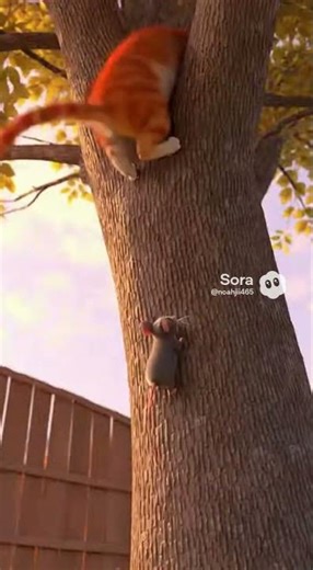 A mouse is chasing a cat