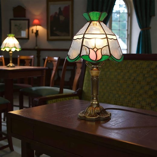 Floral Tiffany Style Stained Glass Table Lamp – Vintage Green Desk Lamp - Etsy