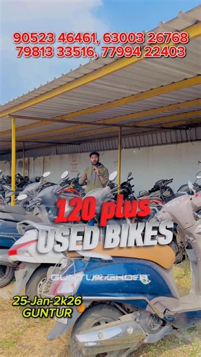 Syed juber on Instagram: "📢 Guntur Bike Auction Alert! Own your dream bike at half the price! 🗓️ When: Jan 25, 2026 📍 Where: [Insert Venue], Guntur 🏍️ Stock: Pulsars, Bullets, Scootys & more (Bank Seized). 💰 Don’t miss out. Be there by 10am #bikes #auction #guntur #gunturghost #sriramautomall"