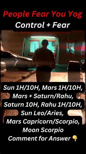 Kundli Connect on Instagram: "People Fear You Yog — Control + Fear You don’t shout. You don’t explain. You just look — and people adjust. This isn’t anger. This is presence. Sun in 1H/10H gives authority in personality and career. Mars in 1H/10H creates dominant physical energy. Mars + Saturn/Rahu makes controlled aggression — silent but dangerous. Saturn 10H builds powerful public reputation. Rahu 1H/10H gives intimidating aura. Sun Leo/Aries amplifies natural leadership fire. Mars Capricorn/Sc