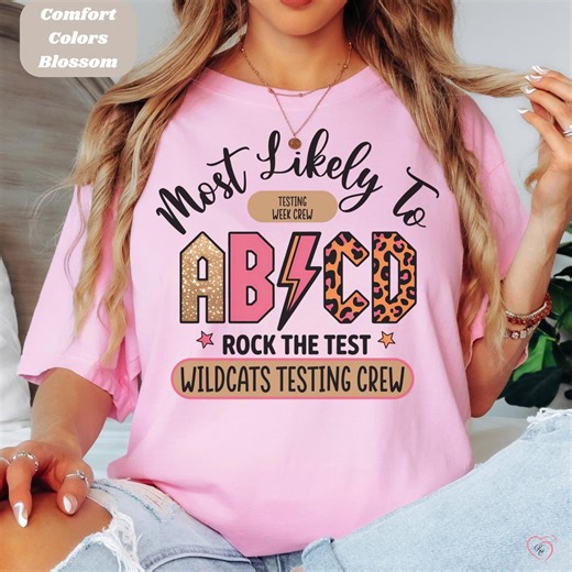 Retro Most Likely to Rock the Test ABCD Custom Comfort Colors Tshirt, Trendy Teacher Name Exam Shirt, Lightening Bolt Grade, School Spirit - Etsy