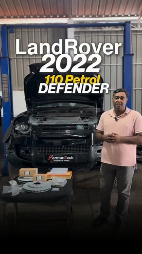 Land Rover Defender 110 – Metallic Sound & Periodic Service Completed at Germantech Defender 110 came to Germantech – Best Premium Car Service Centre in Kottayam with a metallic noise and for periodic service. Our expert technicians inspected the vehicle and found the brake pads and brake disc were completely worn out, causing the metal-to-metal sound. We replaced all parts with OEM components, completed the full service, and restored the Defender to smooth, safe, and perfect driving condition. 